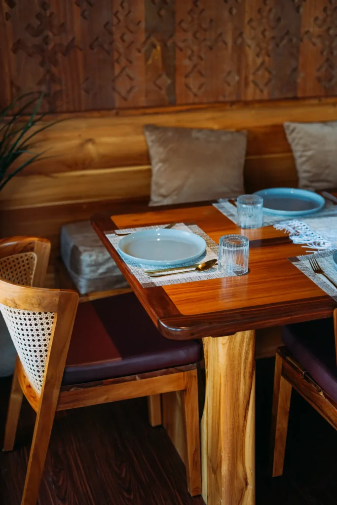 Interior detail of the dining and lounge area on the Angelica liveaboard