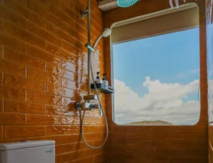 Ensuite shower in the Lamalera private cabin aboard Mosalaki