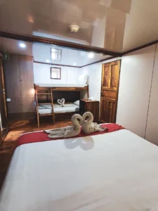 Double bed in the family cabin aboard Sea Familia 2