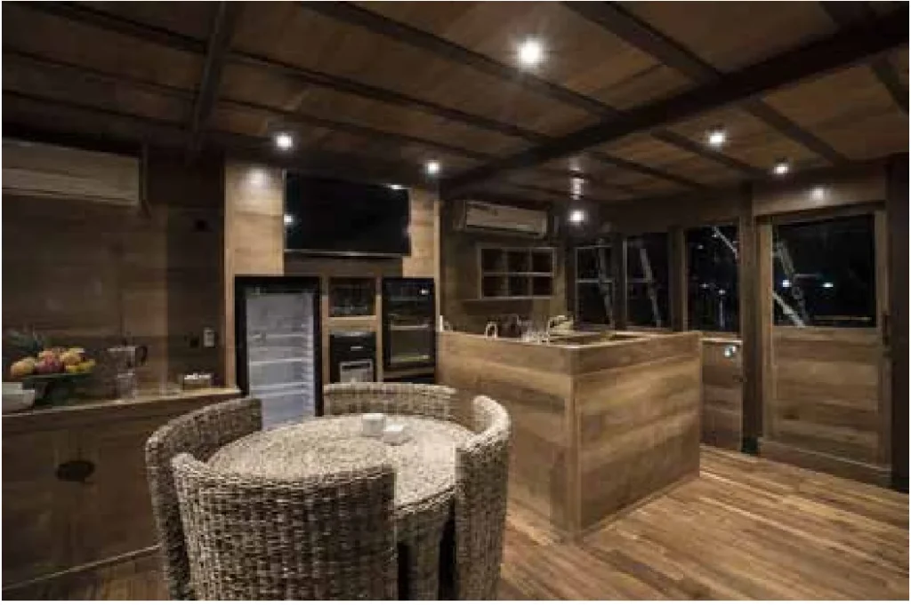 Indoor dining and bar area aboard Tiare Cruise
