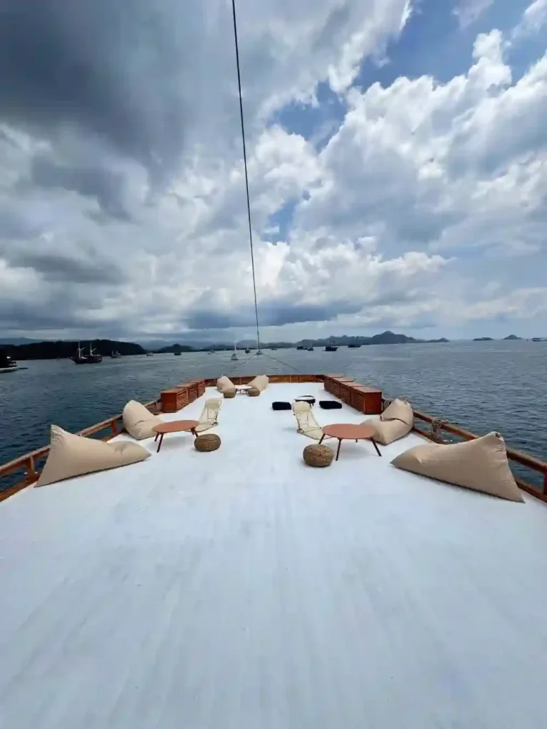 Rooftop deck on Aimar Cruise with open views over the water
