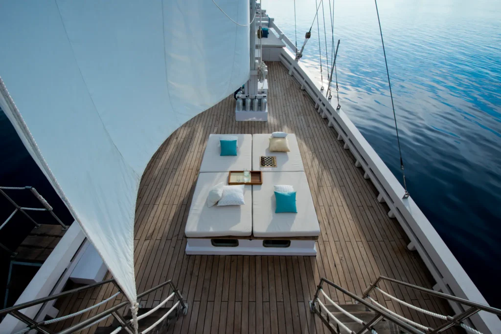 Daybeds arranged on Alexa's main deck