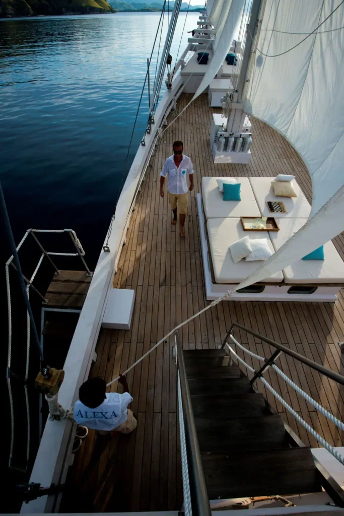 Top-down view along Alexa's side deck