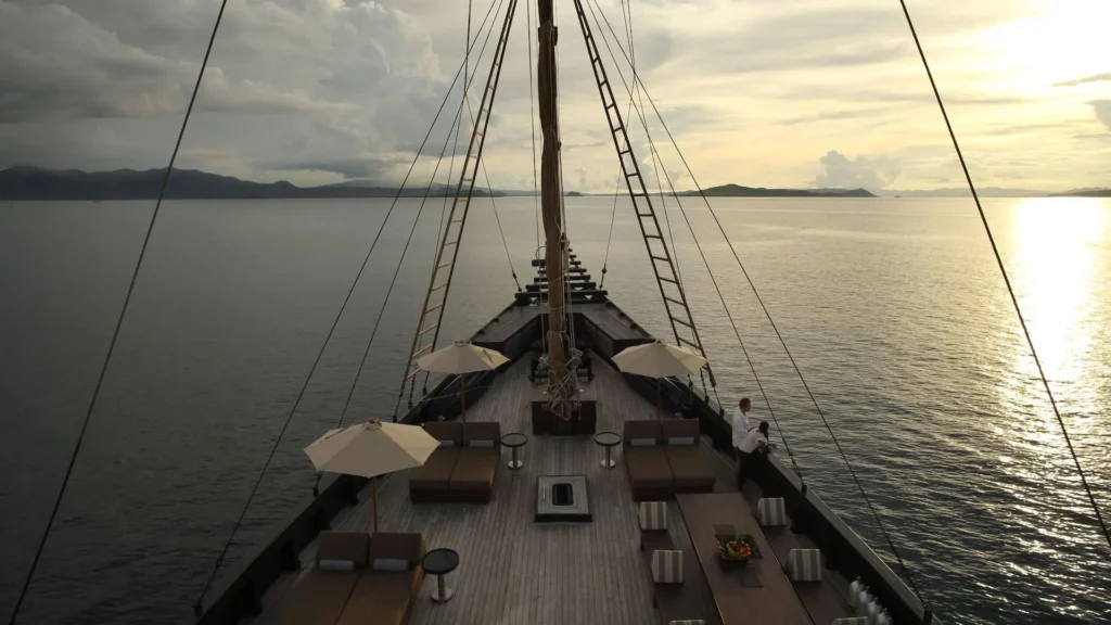 Main deck and rigging of Alila Purnama viewed from above