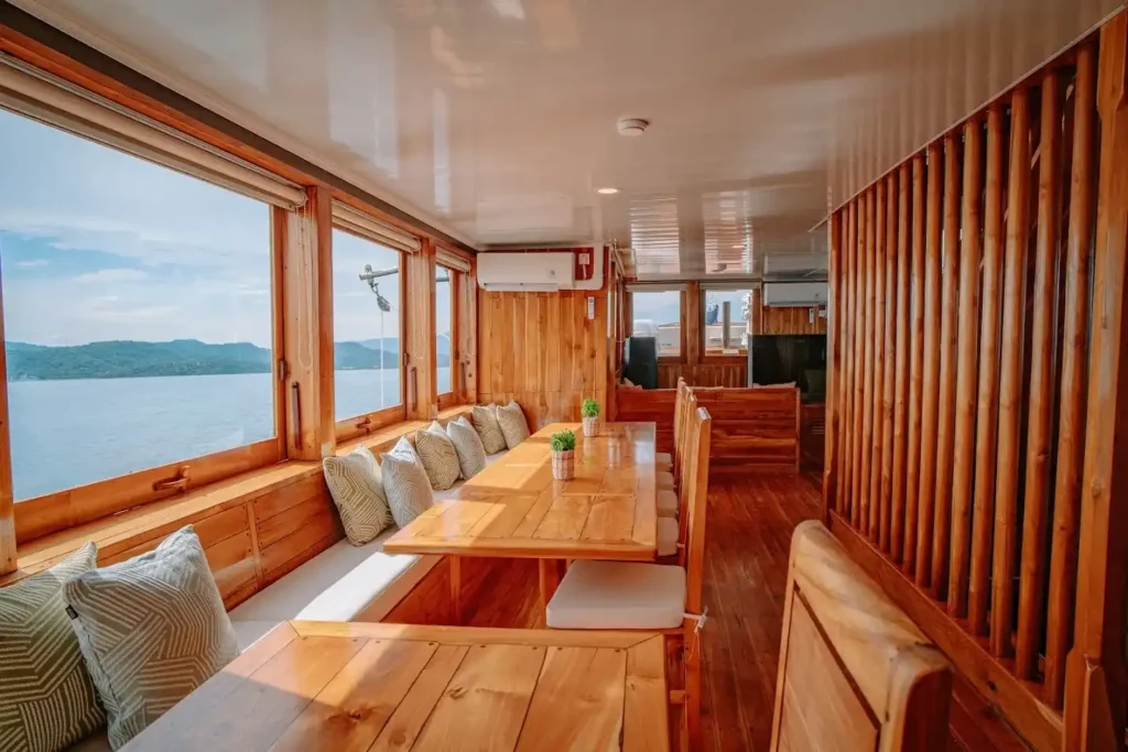 Indoor dining area aboard Alore