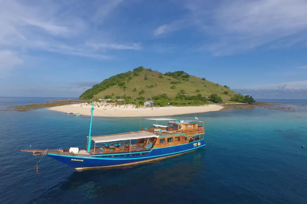 Aerial exterior view of Amalia Komodo near a tropical island