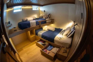 Anila deluxe cabin with double lower bed and single upper bunk