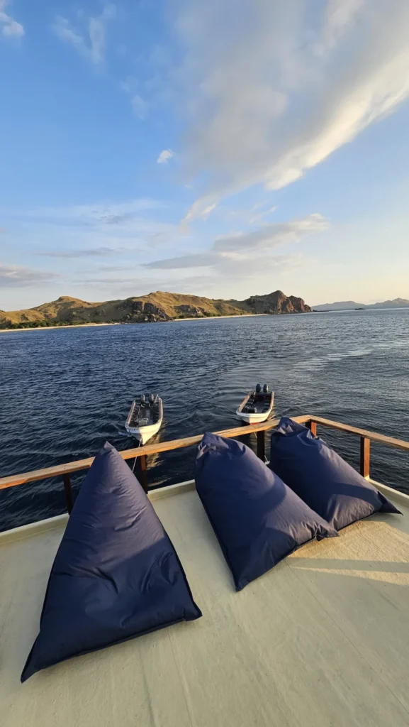 Sun deck with loungers aboard the Amaya Explorer phinisi