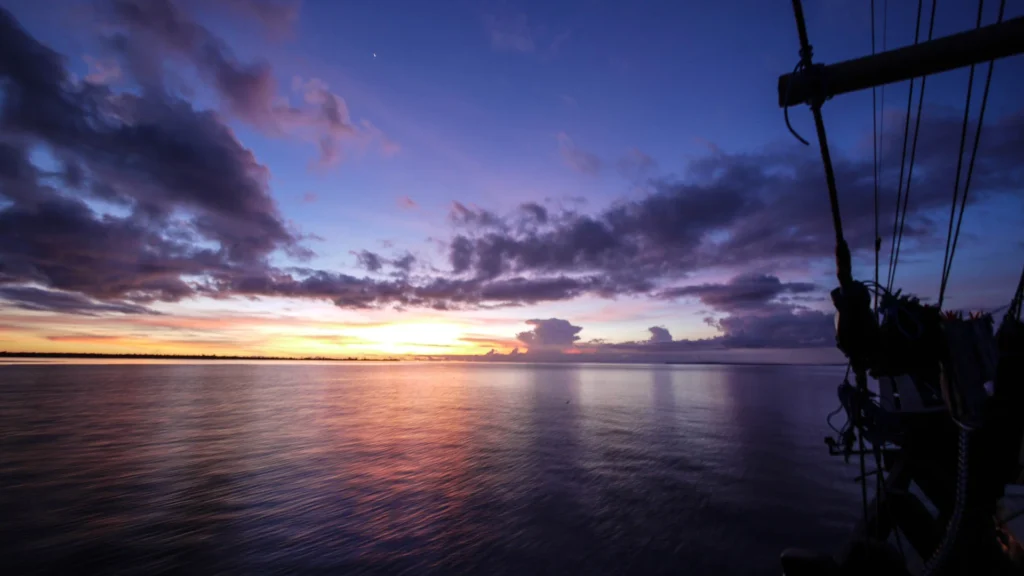 Sunset view from the outdoor deck of Ananda