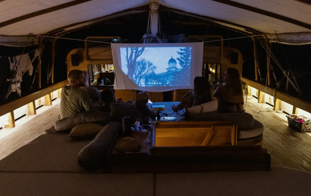 Open-air cinema night on deck aboard Anne Bonny