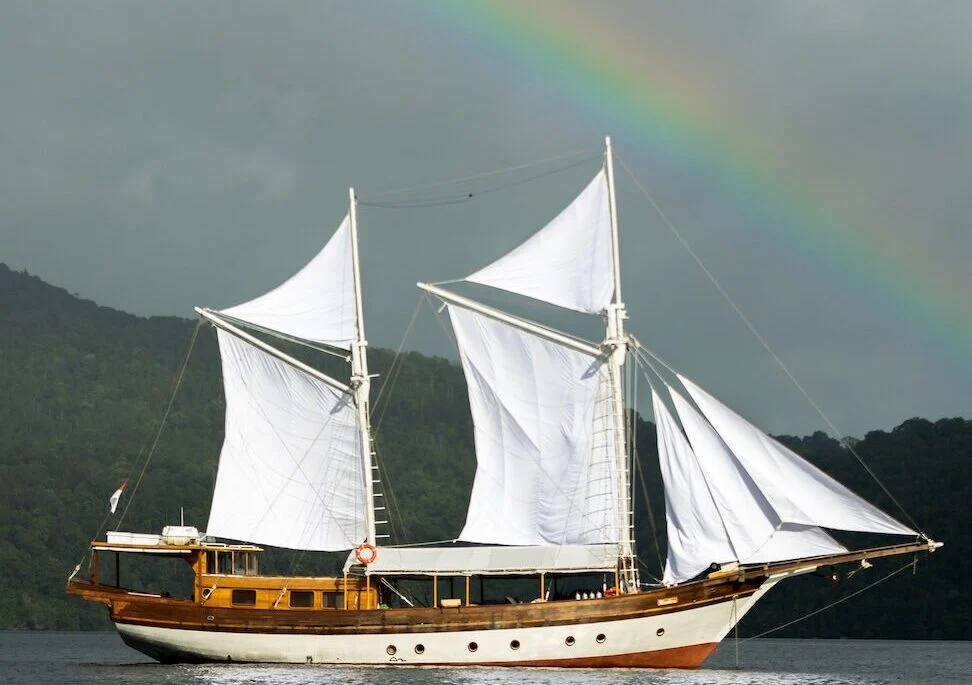 Side profile of Anne Bonny under white sails