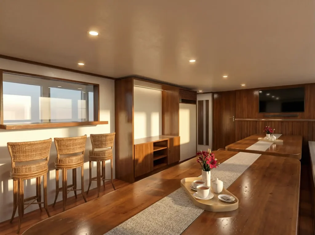 Karaoke and entertainment area aboard Aura Suci