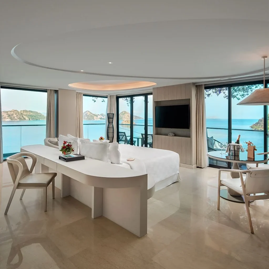Living and sleeping area in the Ocean View Suite at AYANA Komodo