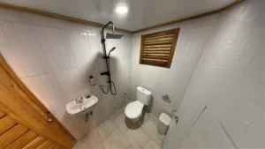 Private ensuite bathroom in an Ayvara Superior Cabin