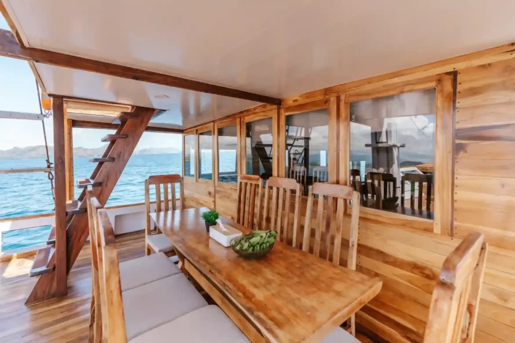 Outdoor deck area aboard Baraka phinisi