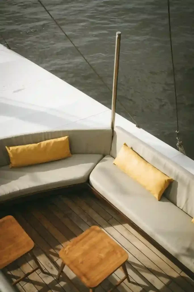 Dining table set for a meal aboard Behike