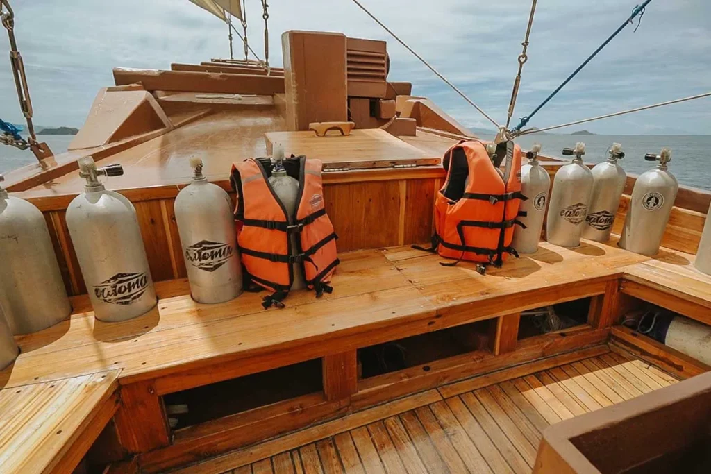 Dive deck storage and preparation area aboard Cajoma IV