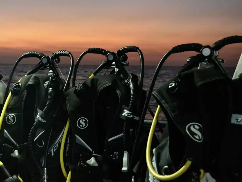 Dive deck and equipment station aboard Calico Jack