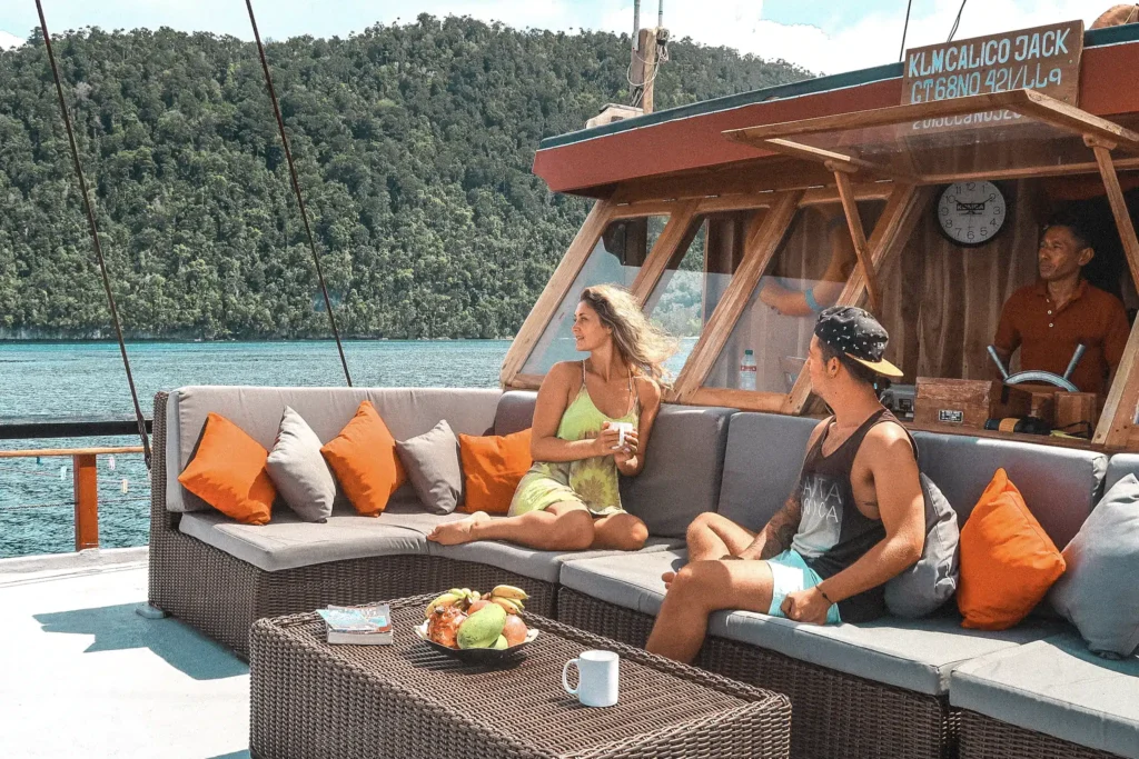 Observation deck sunbeds aboard Calico Jack