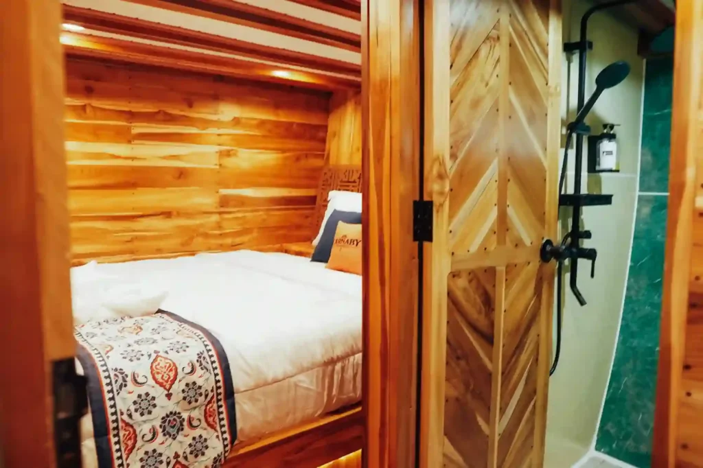 Superior cabin on the lower deck of Carnaby 02 with a double bed and ensuite