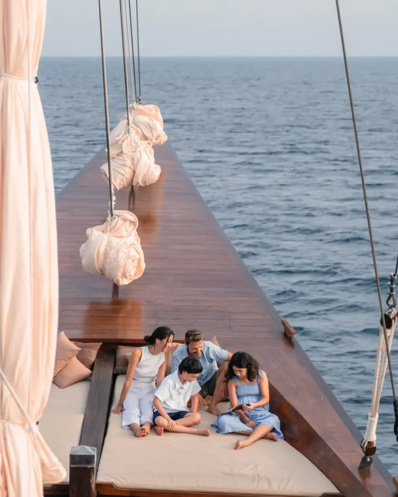 Sun deck and lounging area on board the Celestia phinisi yacht