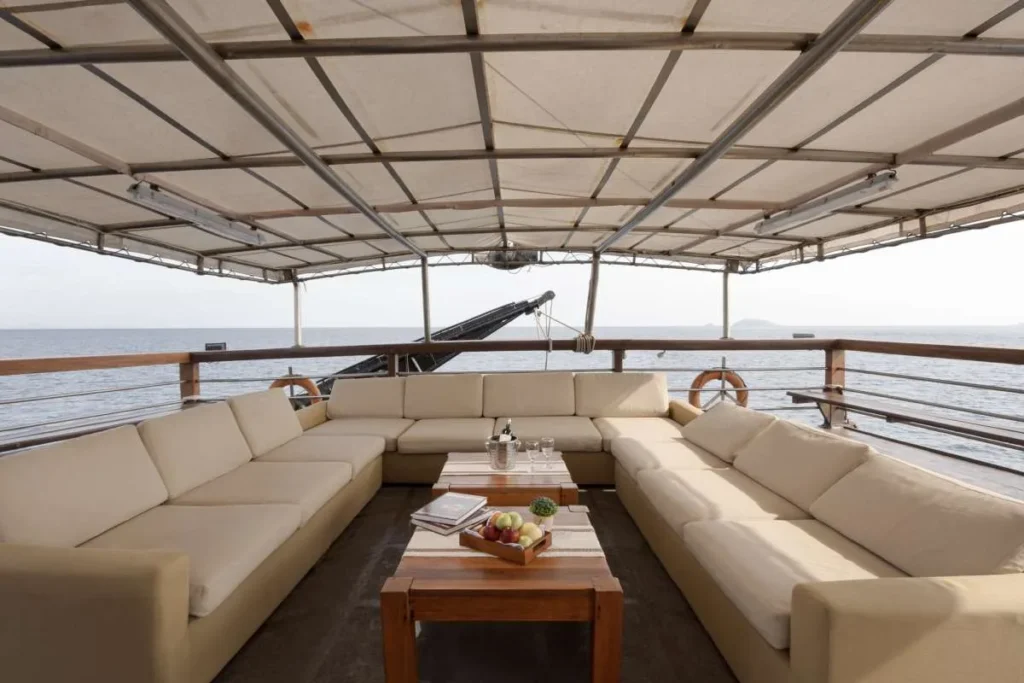 Covered outdoor sofa lounge aboard Cheng Ho