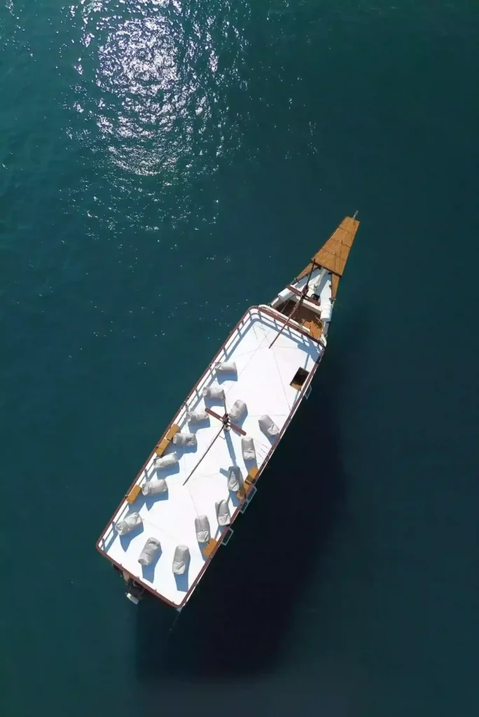 Open deck space on Chrisbow Azure with seating and sea views