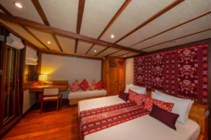 Master cabin aboard Coralia prepared for the night