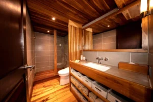 Ensuite bathroom of a master cabin aboard Coralia