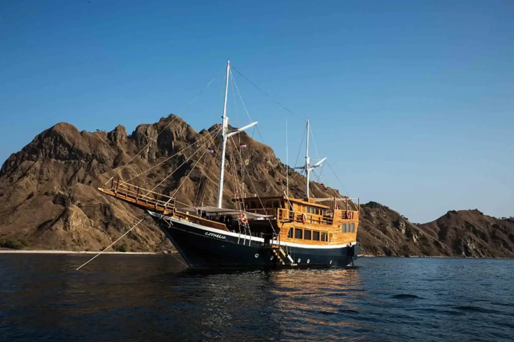 Cordelia at anchor off an island in Komodo National Park