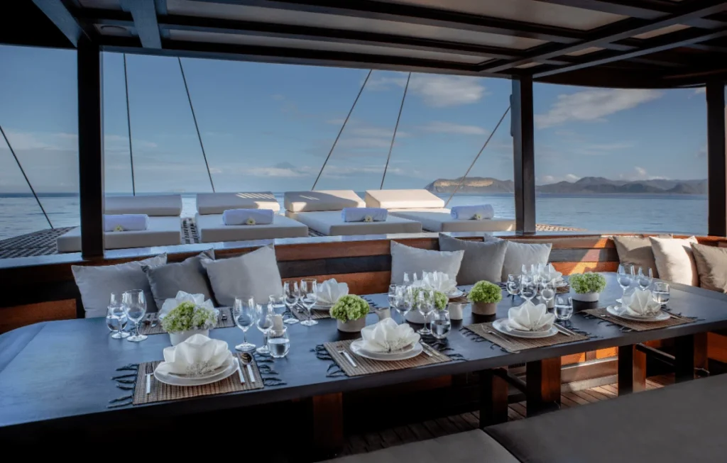 Dining setup on board Dunia Baru