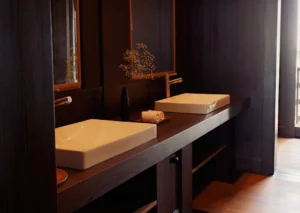 Double-vanity bathroom of the Dunia Baru master suite