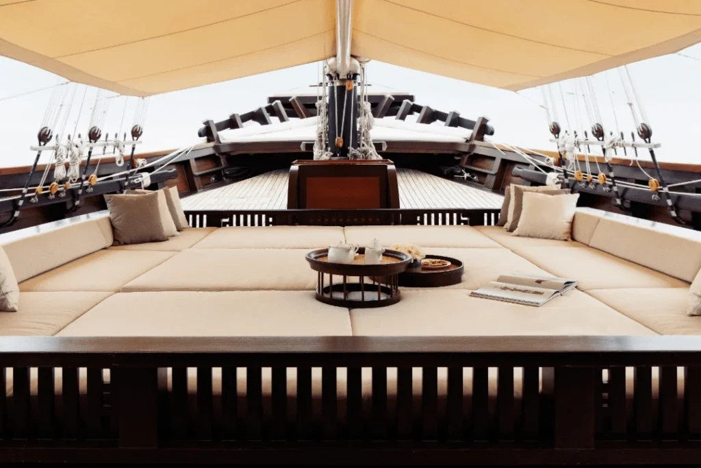 Outdoor lounge on the deck of Dunia Baru