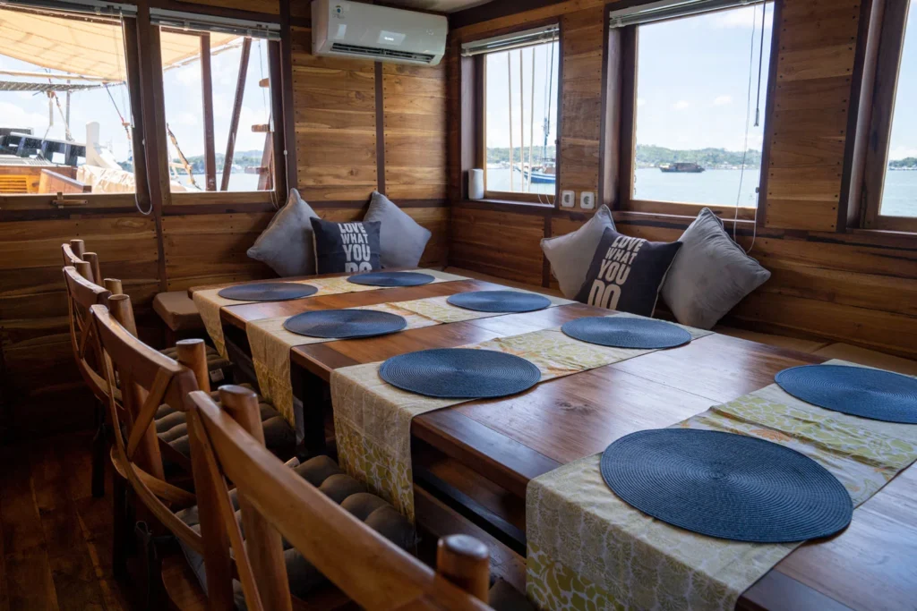 Indoor dining room aboard EcoXplorer