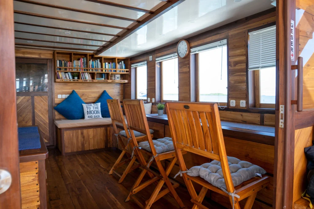 Indoor lounge and gathering area aboard EcoXplorer