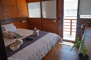 Intsia Master Cabin queen bed and sea-view windows on EcoXplorer