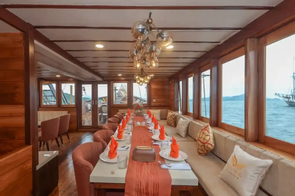 Indoor dining seating on Elrora, adjoining the kitchen