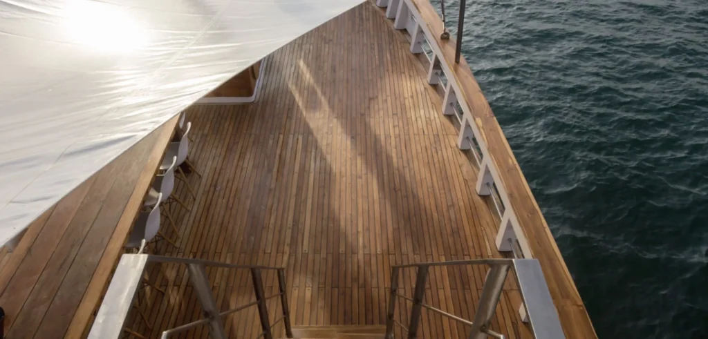 Side walkway and deck aboard Fenides liveaboard