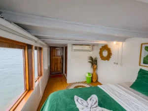 Master cabin aboard Hatira Hela with queen bed and ocean view