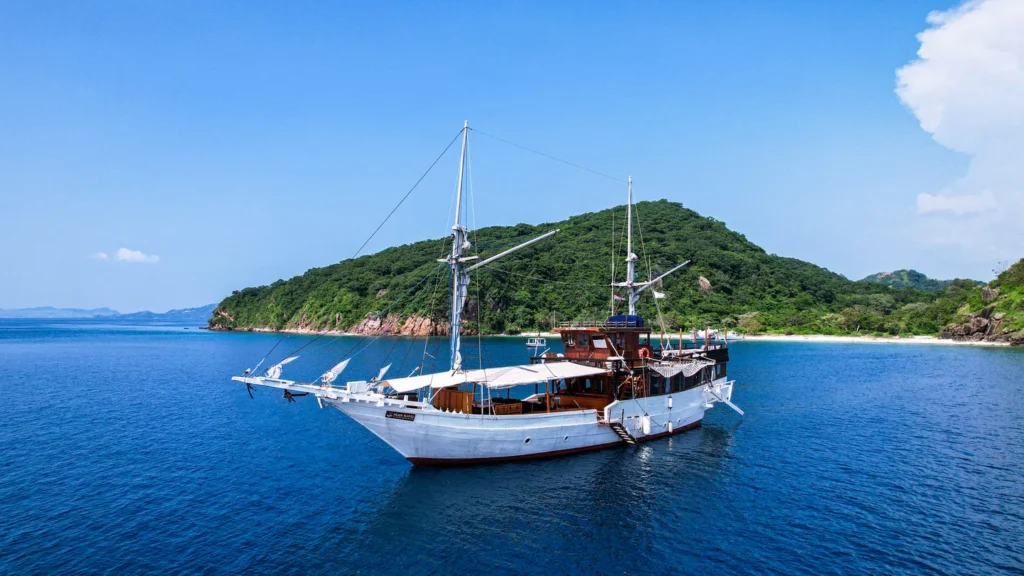 Aerial view of Ikan Kayu at anchor