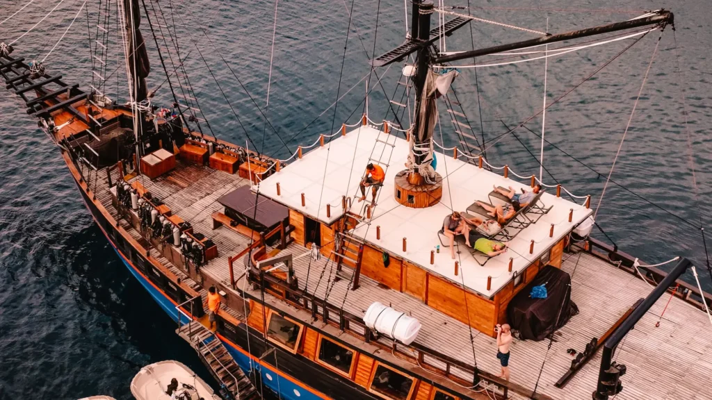 Aerial view of Iliké liveaboard showing the deck layout