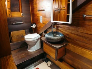 Private ensuite bathroom aboard Jakaré
