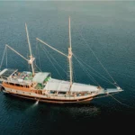 Aerial view of Jaya expedition phinisi in Raja Ampat