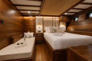 Deluxe Stateroom with queen bed on the lower deck of KAI Voyage