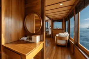 Signature Stateroom with king bed on the upper deck of KAI Voyage