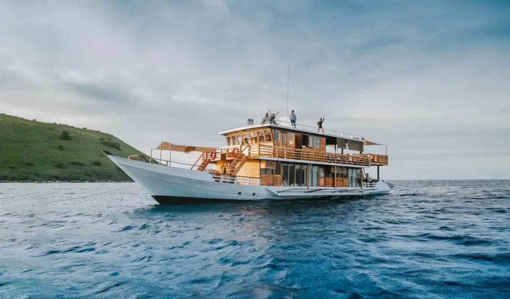 Kaia at anchor off an island in Komodo National Park