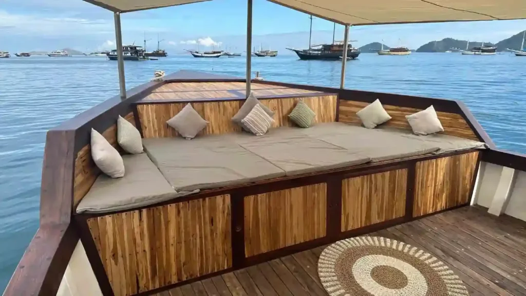 Sun deck on Kaia with open views over Komodo National Park