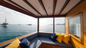 Private balcony of the Borobudur master cabin aboard Lamain Voyage 2