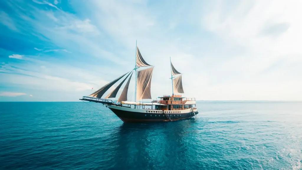 Lamborajo 2 phinisi under full sail in Komodo National Park