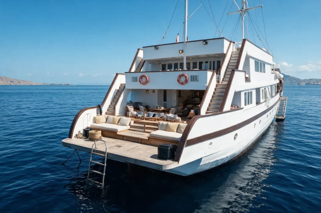 Stern chill area and swim deck aboard LASHA